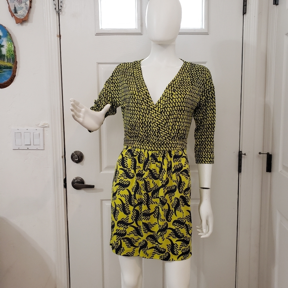 DVF Nollie Dress Silk Dress Navy Blue Yellow